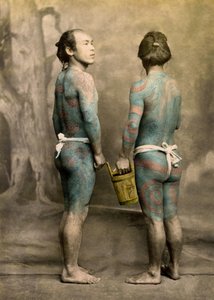 Two men with traditional Japanese Irezumi tattoos, c.1880